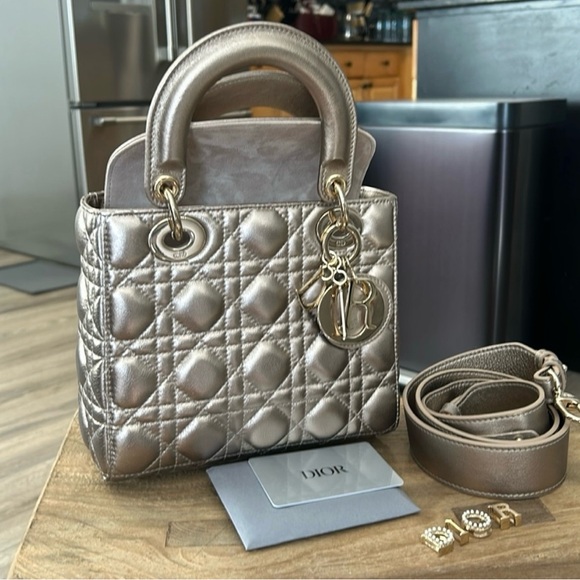 Small Lady Dior Metallic Rose Gold Bag - Picture 1 of 16